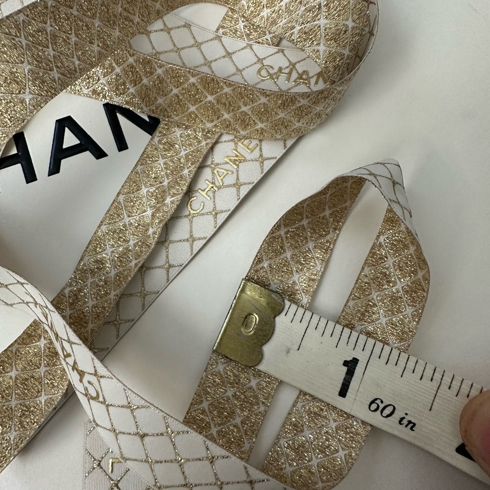 Gold and Cream Patterned Ribbon, 64” - Picture 2 of 2